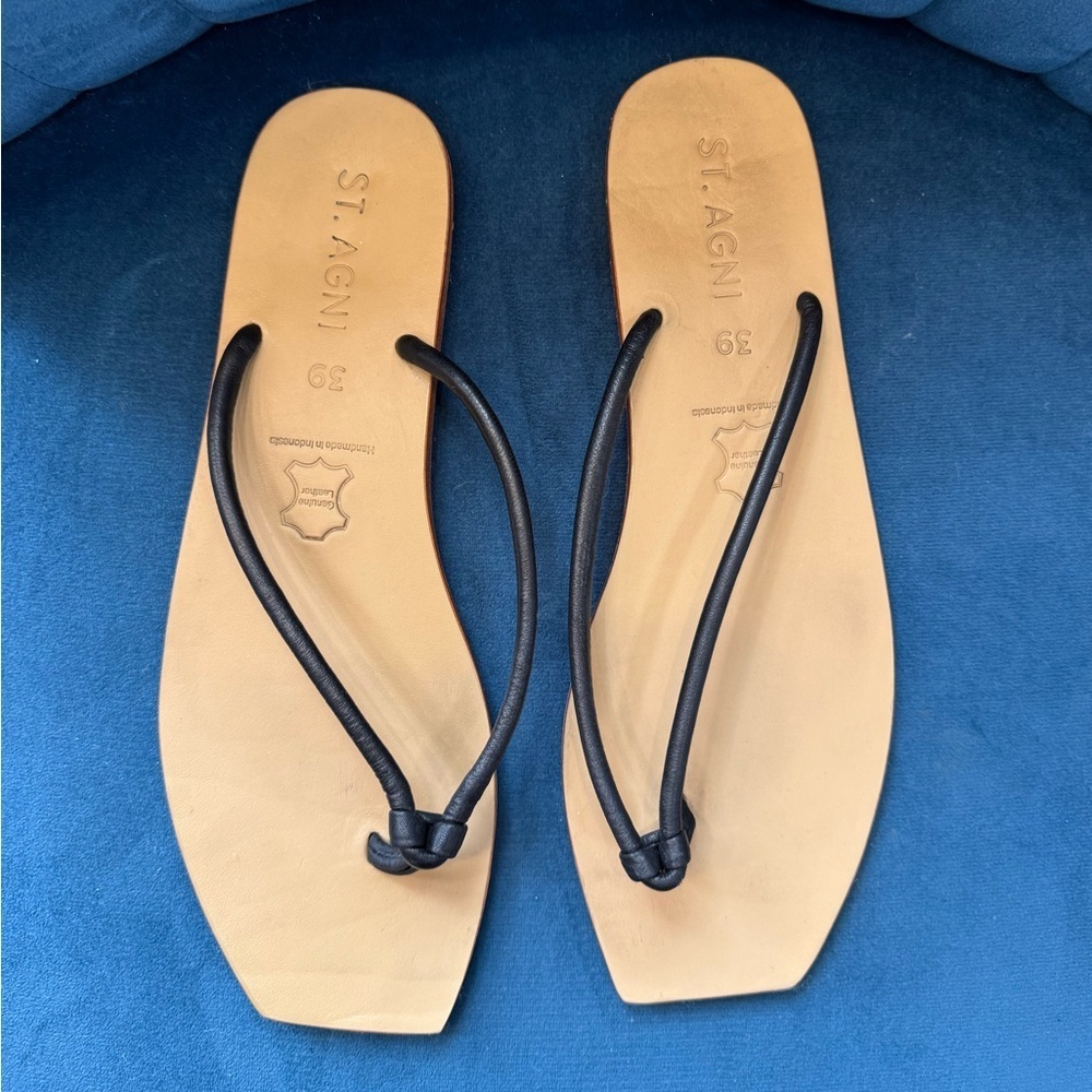 St. Agni Black Leather Minimalist Sandals | Size 39 — image 2 of 4
